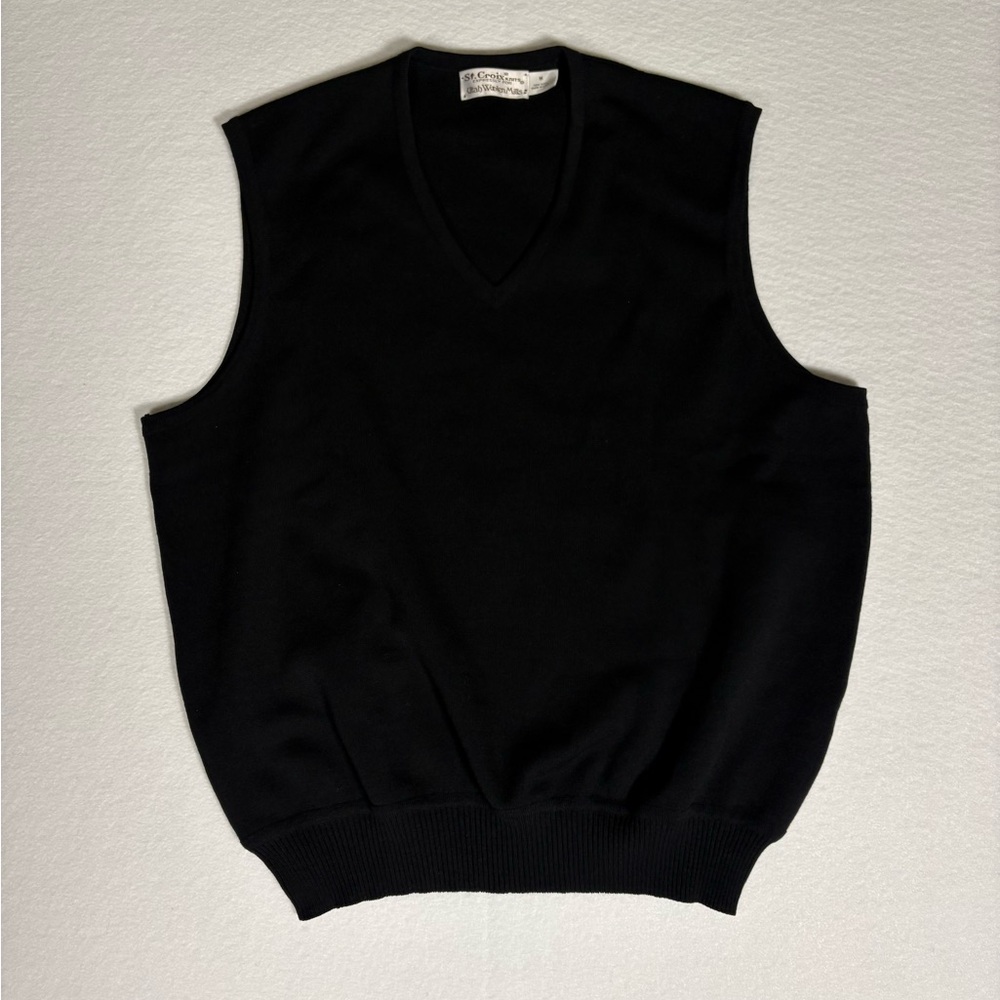 St.Croix Men's Black Sweater Vest 100% wool Size Medium #T0034